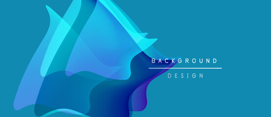Abstract fluid shapes overlap, creating vibrant blue gradient. Text reads background design. Modern aesthetic, suitable for digital projects.