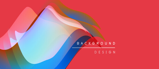 Abstract fluid shapes overlap, creating vibrant color gradients. Red background features text background design. Modern, dynamic visual composition.