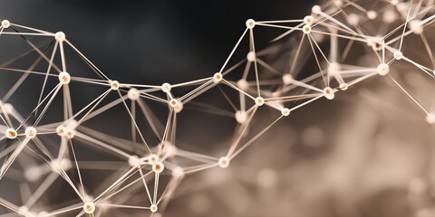 Abstract golden digital network connection lines with glowing dots for technology background.