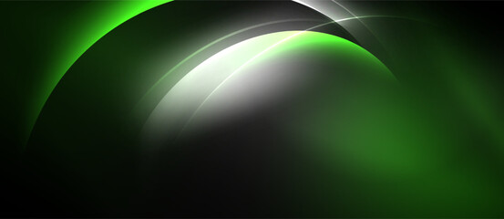 Abstract green design features curved shapes, gradients, light reflections. Minimalist composition creates modern visual impact.
