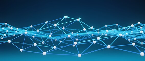 A network of interconnected nodes forms an intricate design against a blue backdrop, illustrating connectivity and technology in a modern digital space.