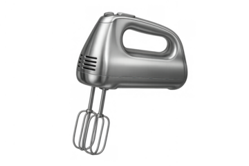 Electric hand mixer in silver, a kitchen tool for everyday cooking and baking, whisking ingredients with ease, transparent background