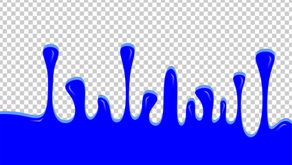 Blue dripping ink illustration. Melting ink on transparent background. Blue paint drip on transparent background. Dripped blue ink illustration. Wavy blue ink drips illustration.