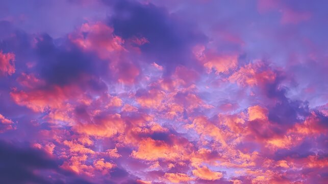 Vivid Sunset Sky with Purple and Orange Hues Dramatic Cloudscape Atmospheric Lighting - Powered by Adobe