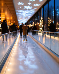 A lively ice skating pathway illuminated with festive lights creates a magical winter wonderland, inviting skaters to glide and enjoy each other&rsquo;s company in a picturesque setting.