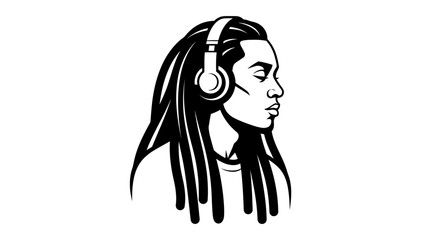 Person with dreadlocks wearing headphones listening to music.