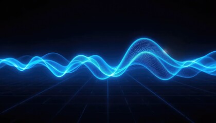 Fototapeta premium Abstract Neon Blue Sound Wave Visualisation on Dark Background