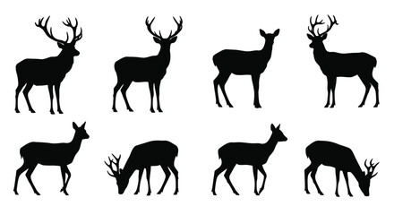 Silhouette collection of deer in various poses and stages of growth