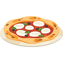 Margherita Pizza with Mozzarella Olives and Tomato Sauce on a Plate with Transparent Background and Pixelated Style