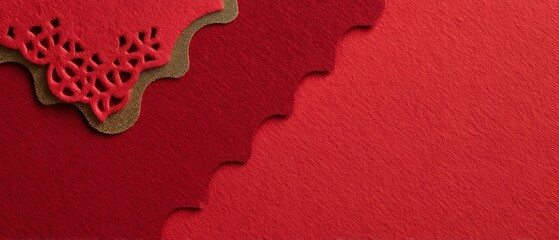 Elegant red felt background with decorative lace and gold trim for festive Chinese New Year or Valentines Day celebration Concept of love, tradition, and craftsmanship