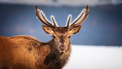 Red Deer Portrait With Fuzzy Velvet Antler
