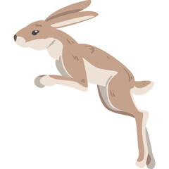 Pixel Art Jackrabbit Leaping Forward in Mid-Air with Brown and White Fur Against Transparent Background