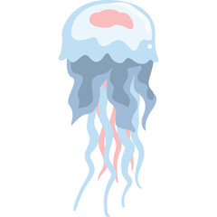 Pixel Art Jellyfish With Pink Accents And Blue Tentacles Floating In Water With Soft Lighting And Transparent Background