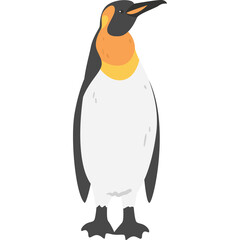 Pixel art king penguin standing upright with yellow orange neck and white chest against a transparent background simple illustration