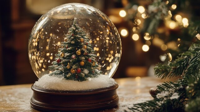 Enchanted Christmas Tree Snow Globe Festive Miniature in Glass Dome - Powered by Adobe