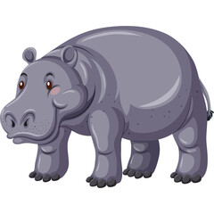 Pixel Art of a Gray Hippopotamus Standing on Transparent Background