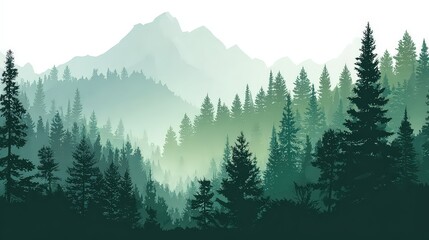 Obraz premium Pixelated Forest And Mountains Scene In Shades Of Green With White Background