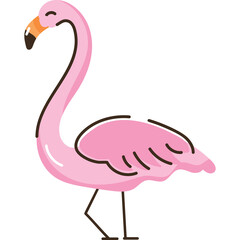 Pixel Art Pink Flamingo Bird With Orange Beak Standing On One Leg With Closed Eyes And Black Outline Against Transparent Background