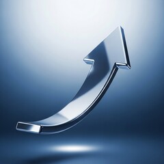Sleek Metallic Arrow Curving Upwards on a Blue Gradient, Representing Success