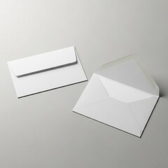 Clean White Envelopes, One Sealed, One Open, Presented on a Light Grey Surface