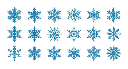 Collection of Blue Snowflake Designs for Winter and Christmas.