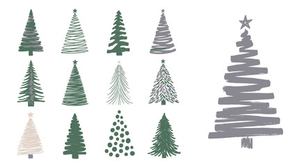 Fototapeta premium Collection of Christmas Tree Illustrations for Holiday Designs.