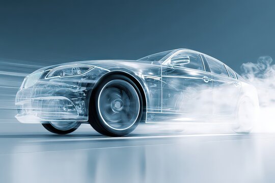 Abstract Digital Rendering of a Futuristic Car with Blue Hues and Motion Effect