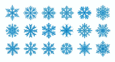 Collection of Intricate Blue Snowflake Designs on White Background.