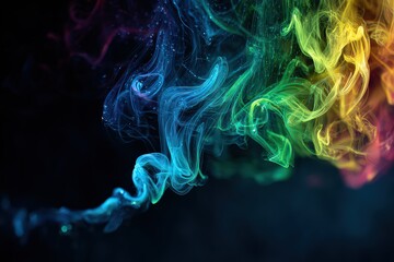 Abstract Fluid Art Colorful Smoke Swirls On Black Background