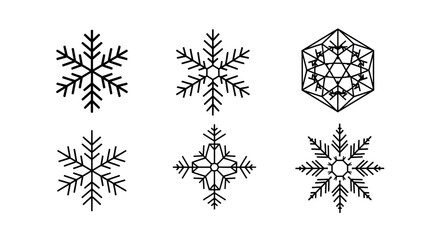 Collection of Six Unique Snowflake Designs for Winter and Holiday Themes.