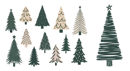 Collection of Stylized Christmas Trees for Holiday Decor.