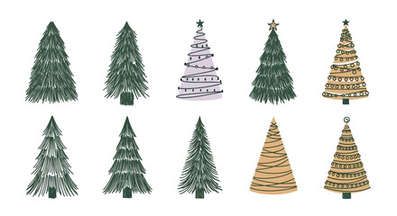 Collection of Watercolor Christmas Trees for Holiday Decor.