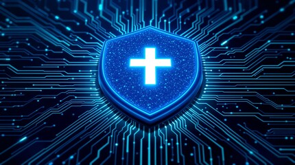 Shield with Cross Symbol and Circuit Board Pattern for Secure Technology