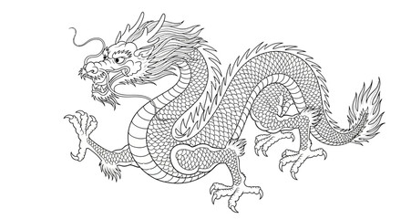 Detailed Line Art Depiction of a Traditional Chinese Dragon.