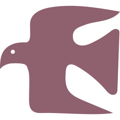 Minimalist silhouette of a dove in dusty rose color with a white eye on a transparent background symbolizing peace and freedom