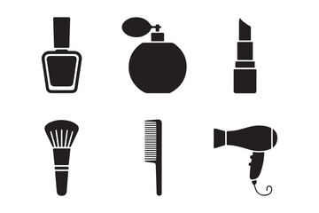 Collection of black silhouette beauty and cosmetic icons