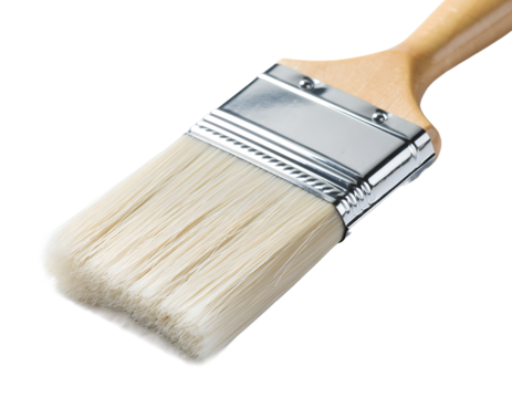 Close-Up of a Shiny New Paintbrush Isolated on a Clean Background, Highlighting Its Bristles, Handle, and Artistic Potential
