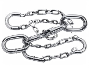 Obraz premium Intertwined silver metal chains, close-up, white backdrop