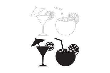 Tropical drinks and beach umbrella illustration