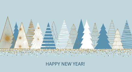 Festive New Year Trees in Blue and White.