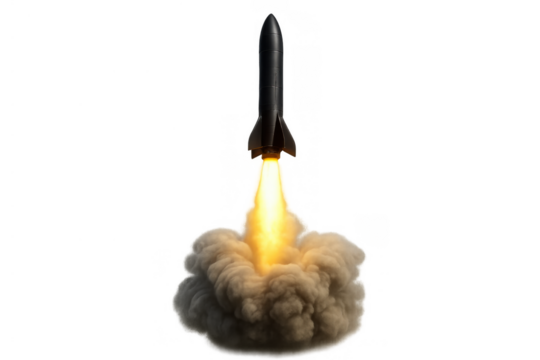 Rocket launching into sky, demonstrating power, ambition, and technological advancement for future space travel and business growth