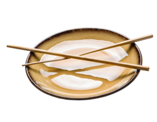 Minimalist Ceramic Sushi Plate with Chopsticks Isolated Featuring Elegant Tableware Presentation