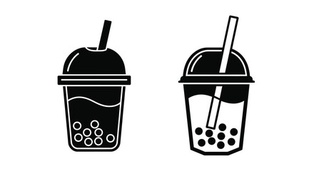 Two black and white bubble tea icons with straws a simple graphic