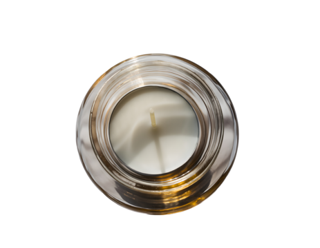Elegant Clear Glass Candle Holder with White Candle Isolated Featuring Minimalist Decorative Design