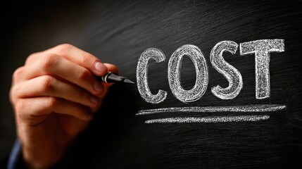 Handwriting “Cost” in Chalk on Black Chalkboard Background