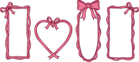 Pink ribbon frames with bows vector set