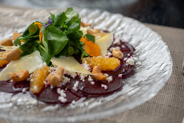 traditional Peruvian food, beetroot carpaccio