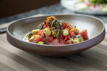 traditional Peruvian food, Nikkei tuna ceviche