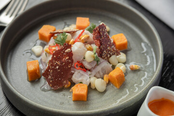 traditional Peruvian food, ceviche charela