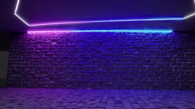 Elegant seamless 4K 3D render modern brick wall illuminated colorful neon lights creating futuristic copy space background ideal advertising branding motion design cinematic visuals
